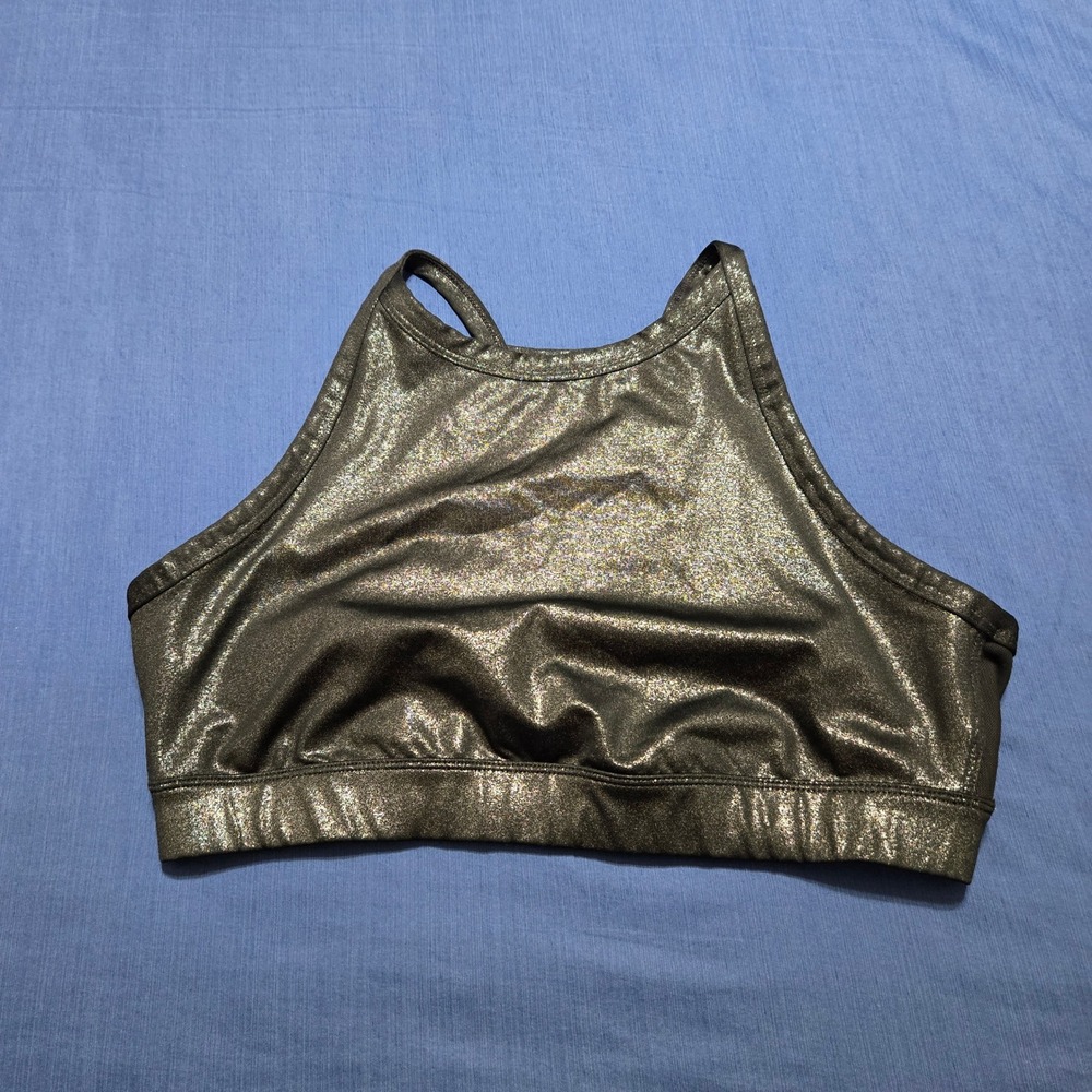 JoyLab Sports Bra Womens XL Black Excellent Metallic Shimmer High Neck Racerback